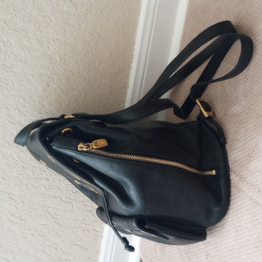 MCM Black Leather Backpack with Gold Accents - Picture 8 of 11